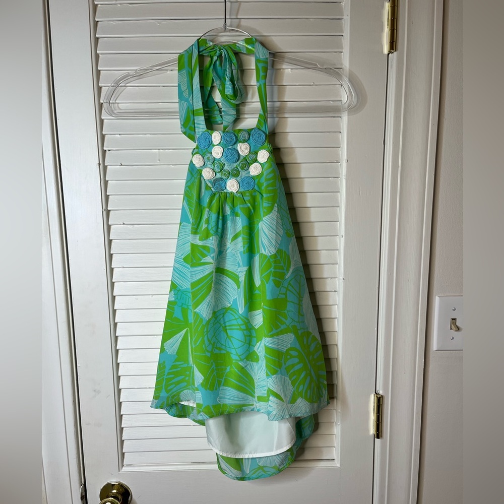 LILLY PULITZER  EMBROIDERED SILK HALTER TOP SIZE 4